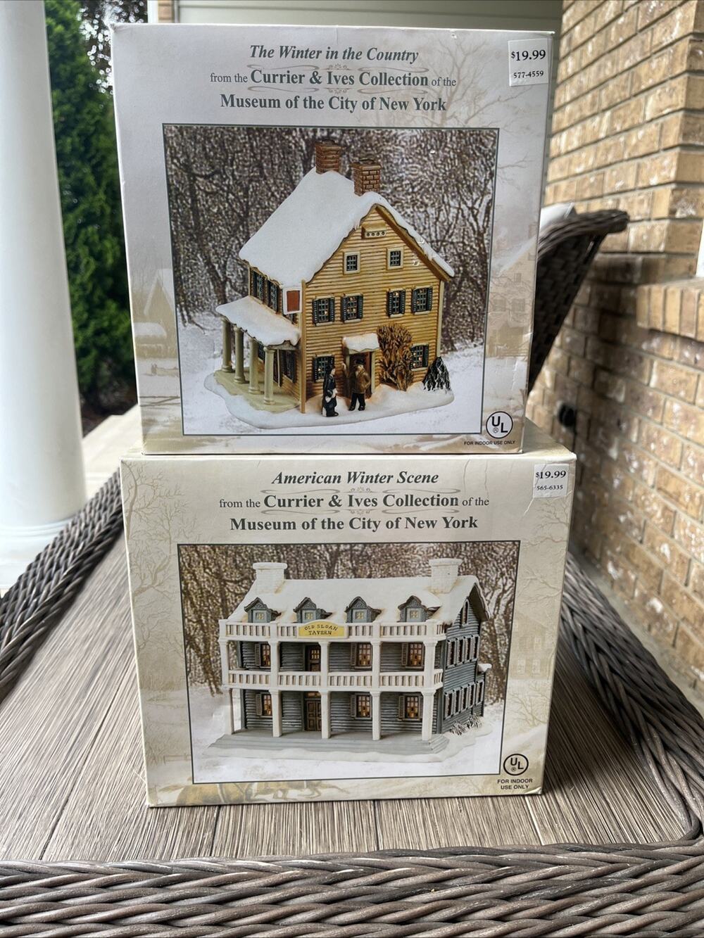 (2) American Winter Scene Currier & Ives Collection Old Sloan Tavern/NYC Museum